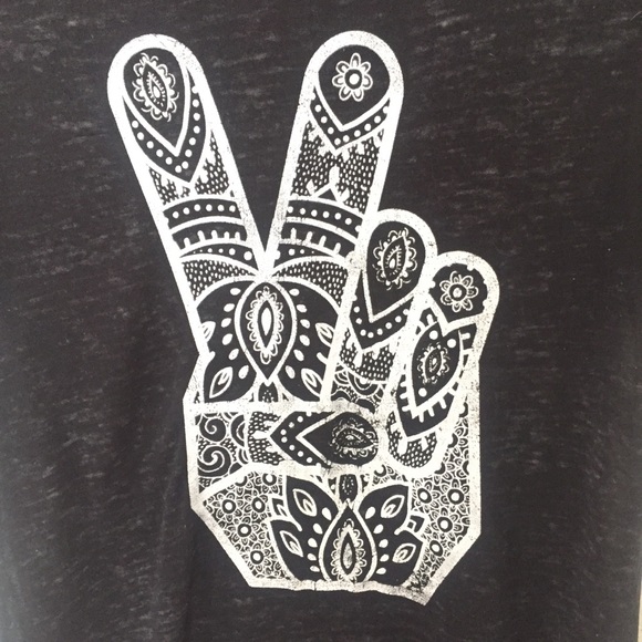 MODERN LUX Peace Sign Graphic Tee Black Hamsa M - Picture 2 of 7